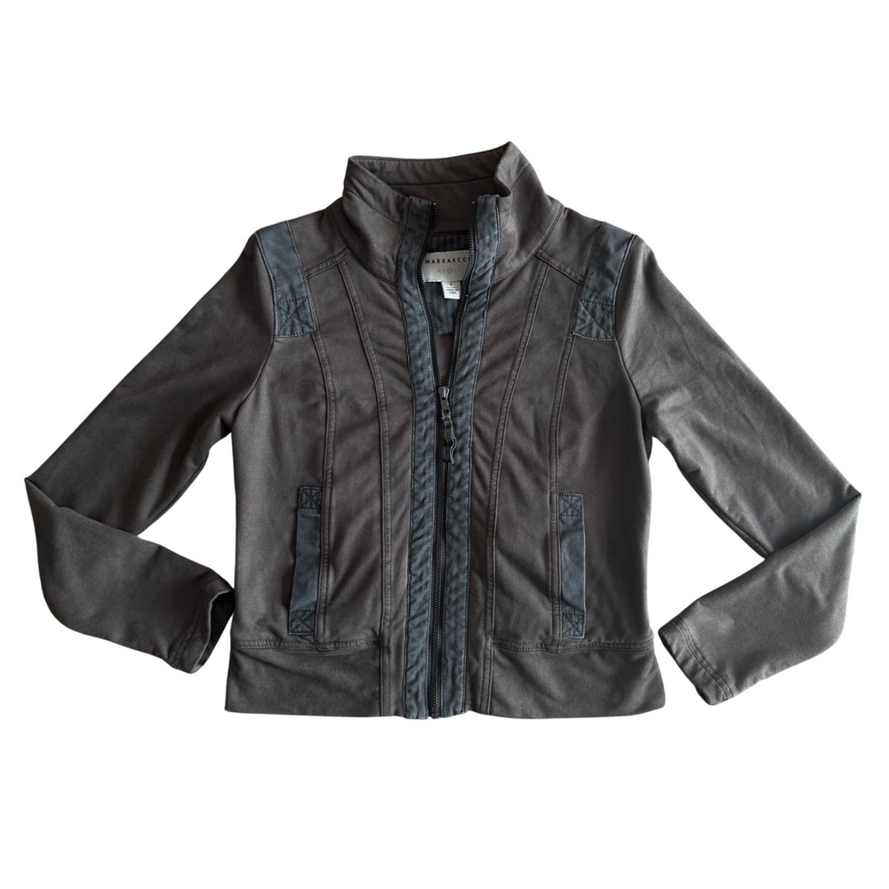 Anthropologie MARRAKECH Small Full Zip Utility Jacket Brown Faux Suede Moto
